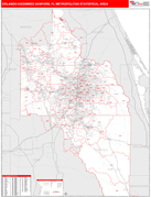 Orlando-Kissimmee-Sanford Metro Area Digital Map Red Line Style